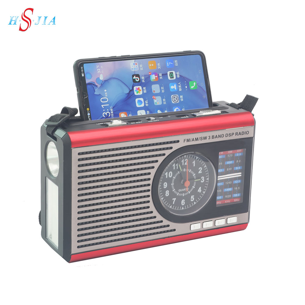 HS-2828 BT Solar Radio with a clock has LED lights for outdoors 