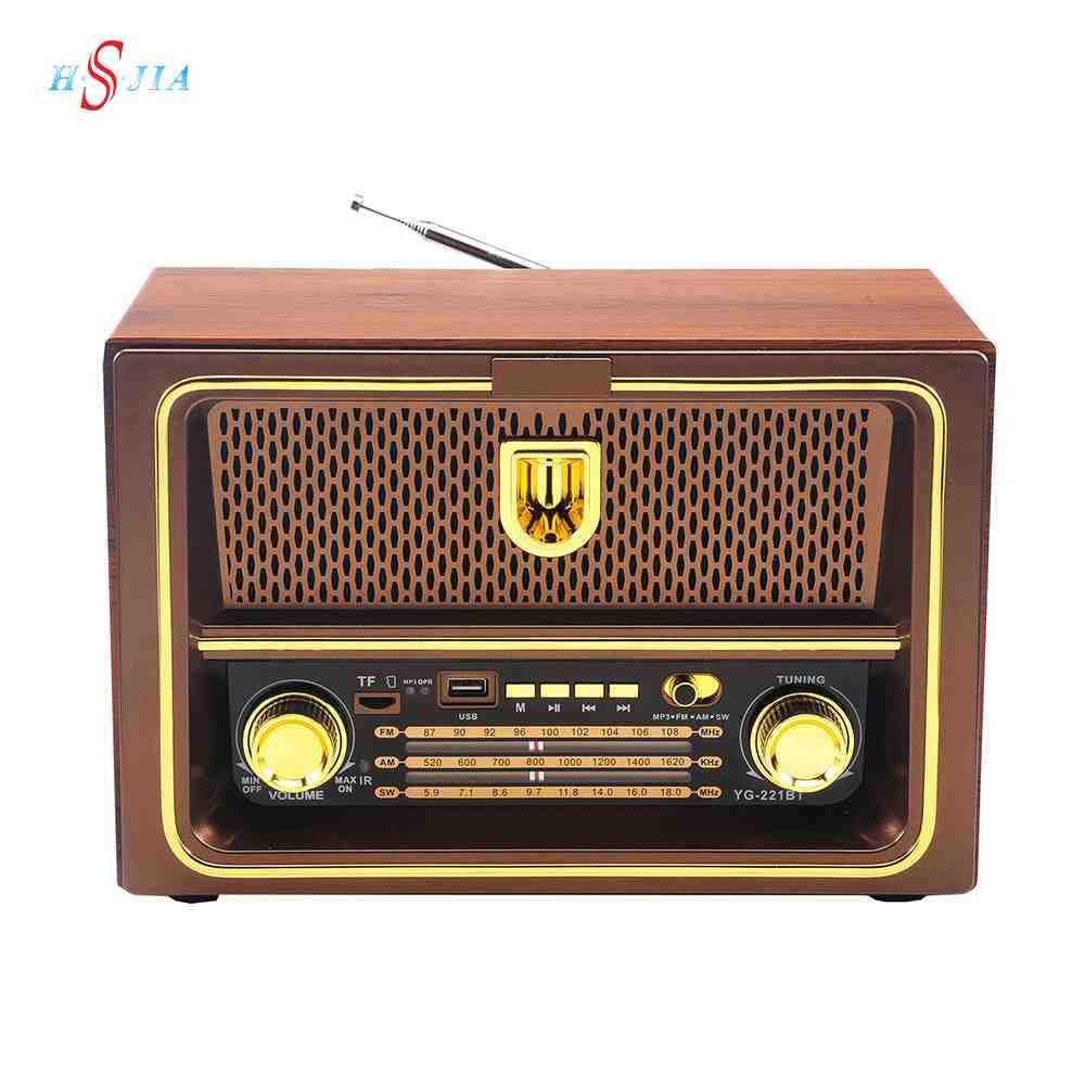 HS-2771 Retro Walnut Wood Wireless Radio with Built-in Speakers  Vintage Design