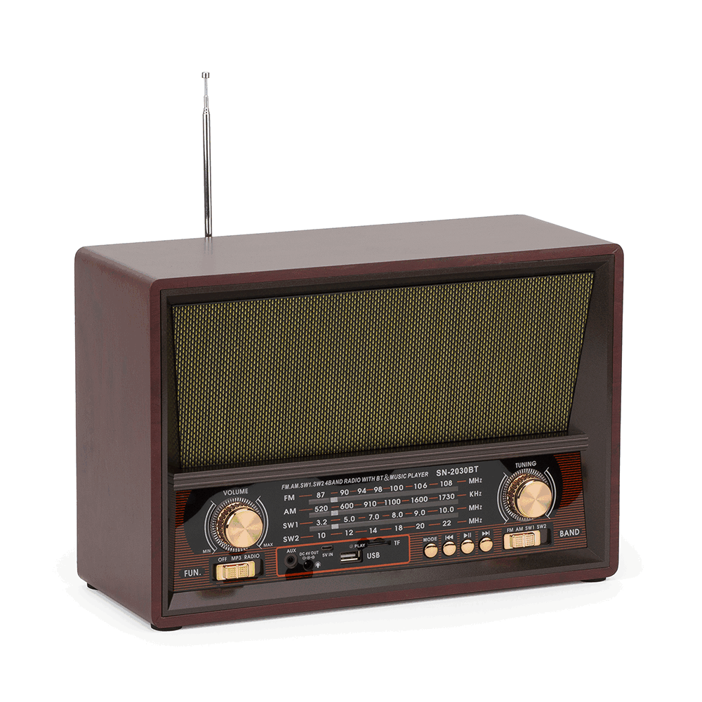 HS-2783BT Retro multi band real wooden rechargeable radio with tf slot