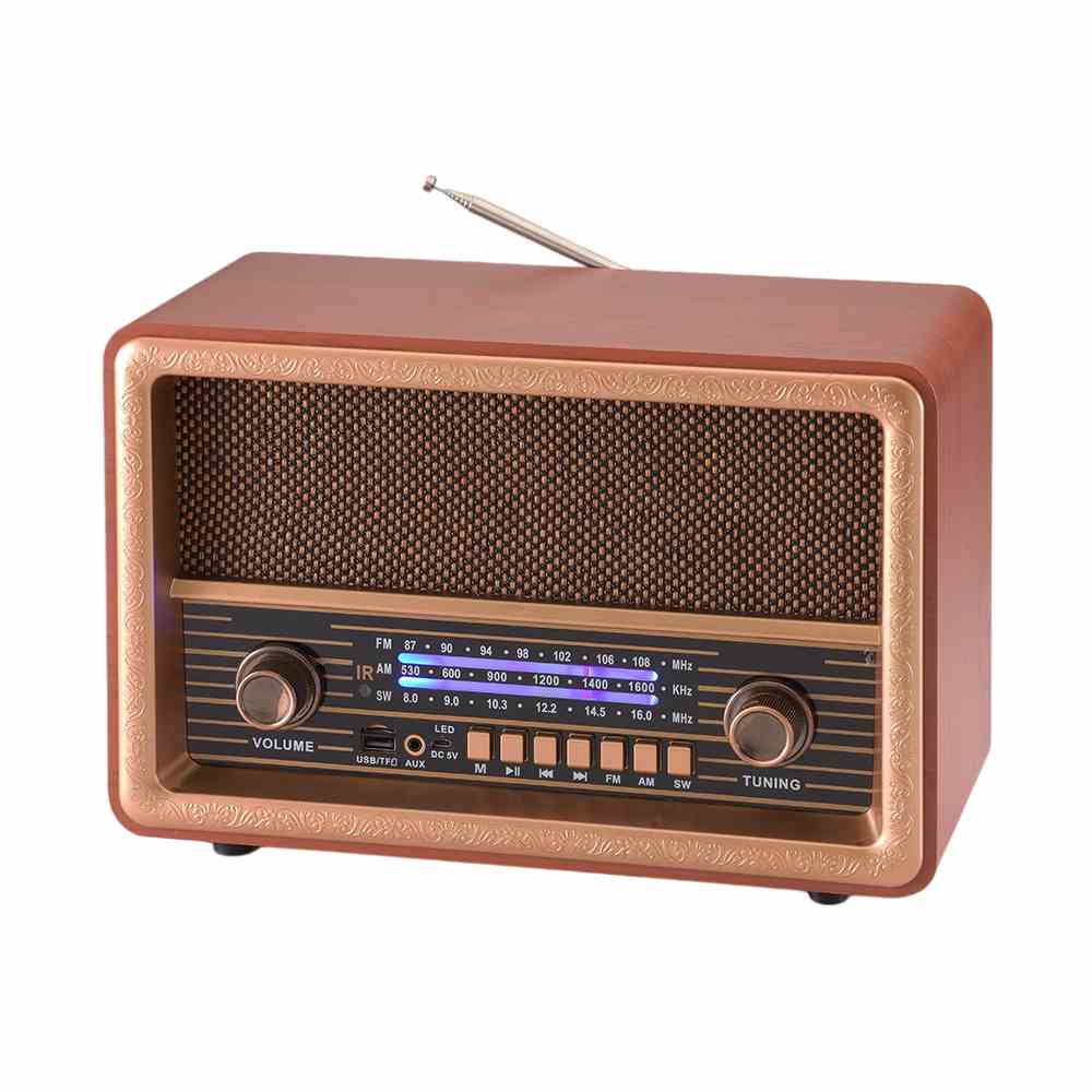 HS-2793 Portable Retro Multi Band Real Wooden Rechargeable Radio With antanno