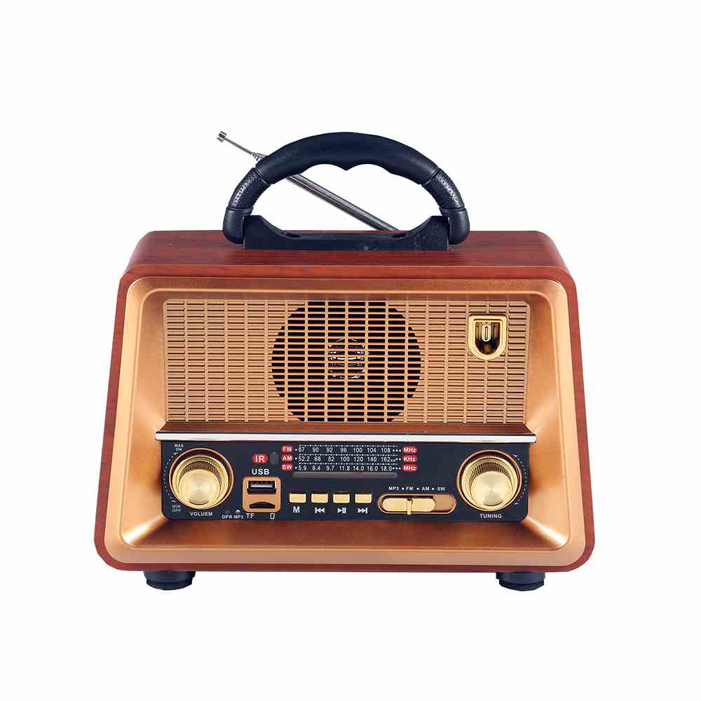 HS-2801High Sensitivity Antenna Grey Wooden Desktop Retro Sw Am Fm Radio With BT