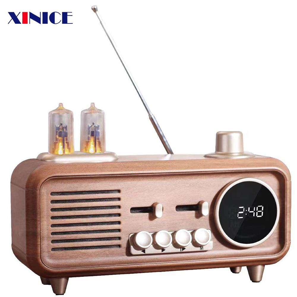 Retro bt Speaker Radio Walnut Wood Vintage Rotary Fm Radio Led light 